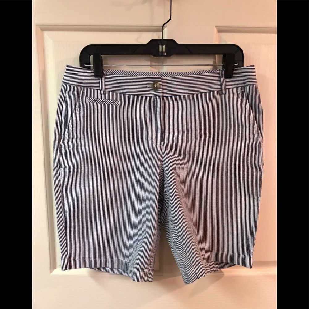 Talbots seersucker Bermuda shorts, spot above button